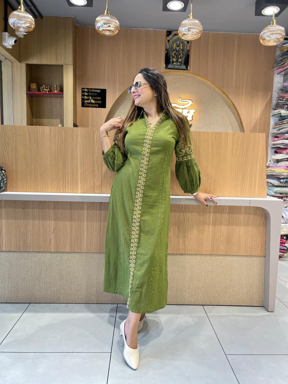Pure Doby Cotton Green Midi