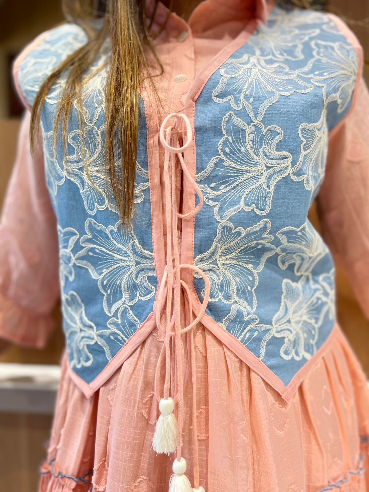 Pure Mull Cotton Peach Pink Midi With Jacket