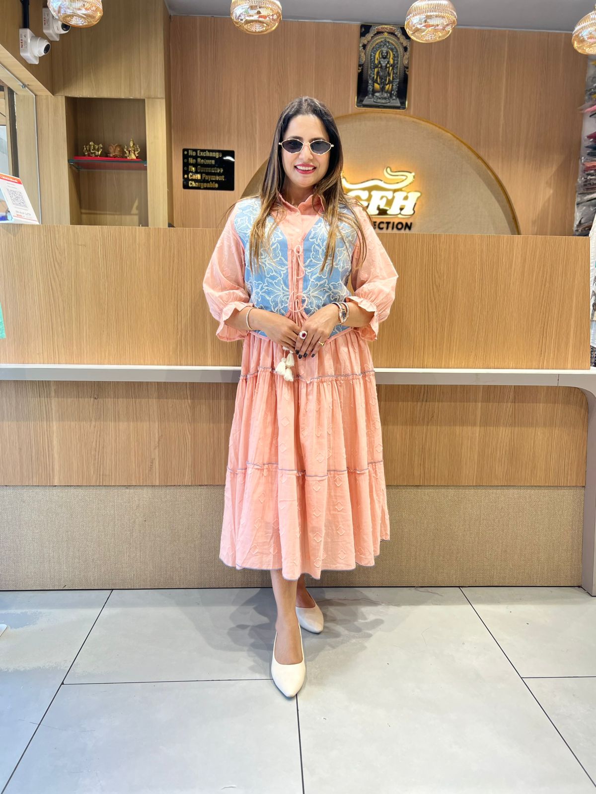 Pure Mull Cotton Peach Pink Midi With Jacket