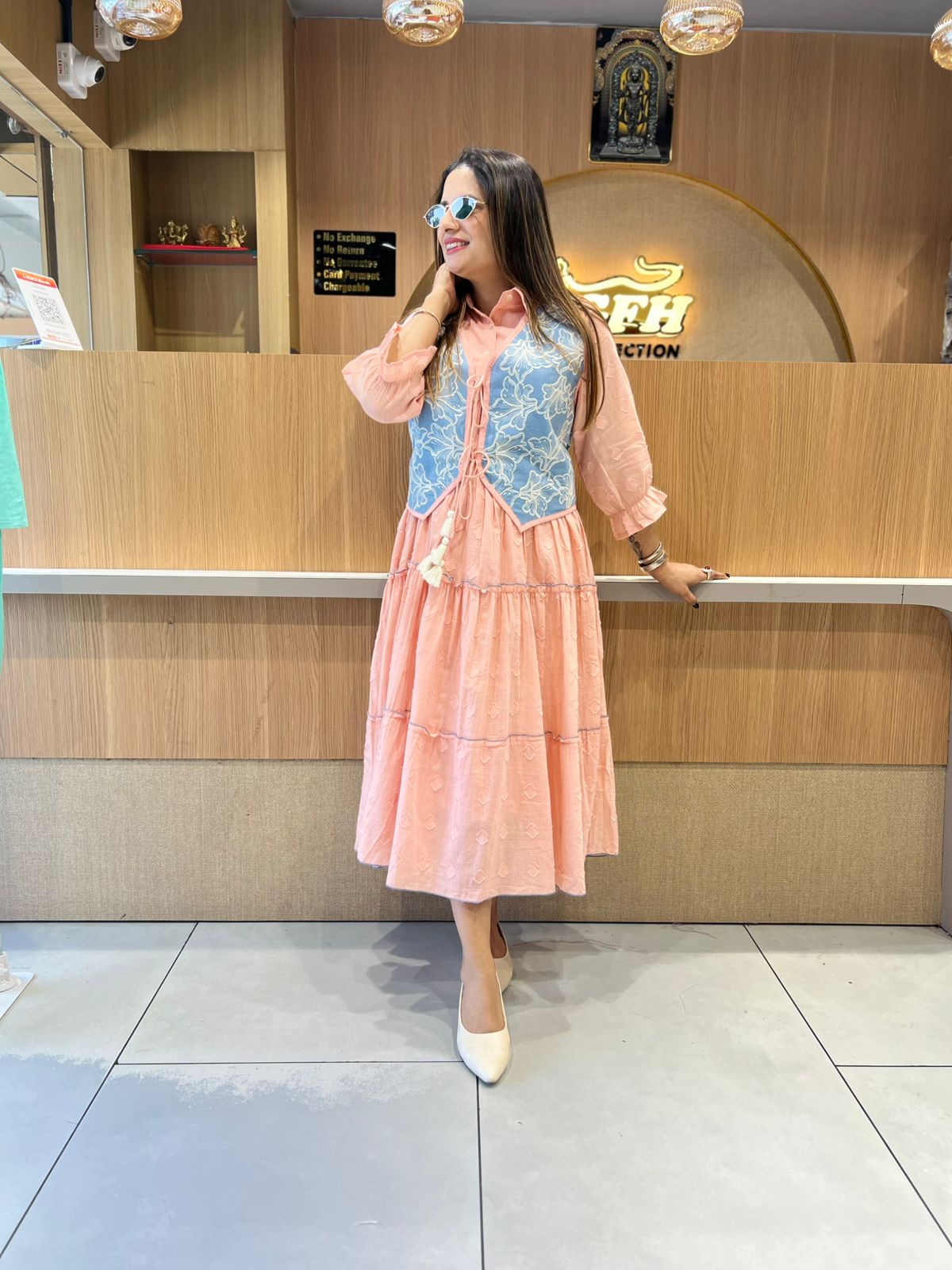 Pure Mull Cotton Peach Pink Midi With Jacket