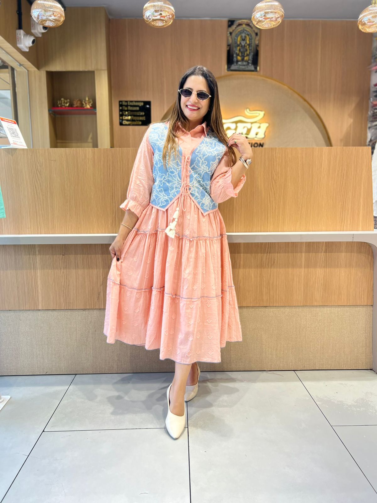 Pure Mull Cotton Peach Pink Midi With Jacket