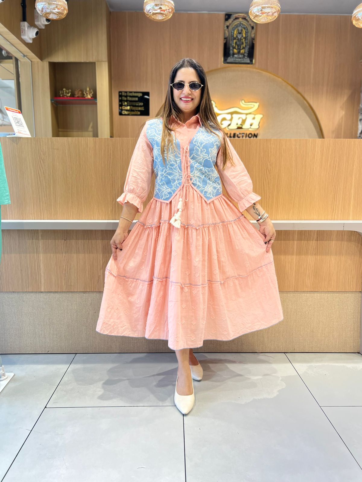Pure Mull Cotton Peach Pink Midi With Jacket