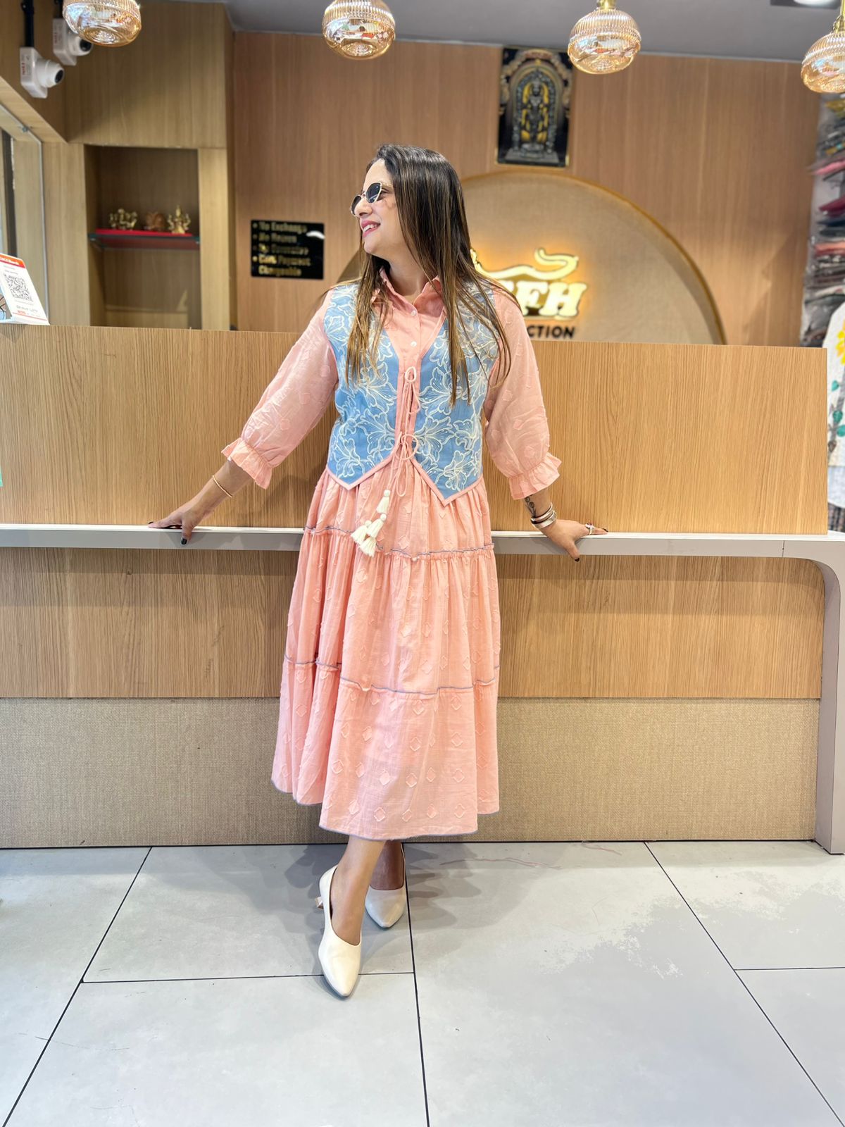 Pure Mull Cotton Peach Pink Midi With Jacket