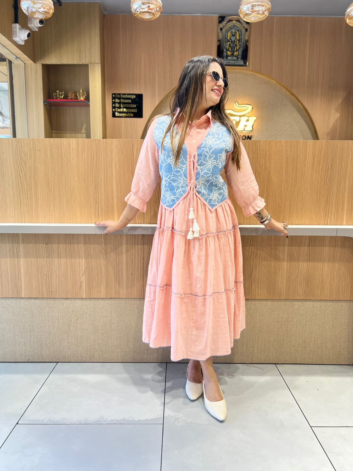 Pure Mull Cotton Peach Pink Midi With Jacket
