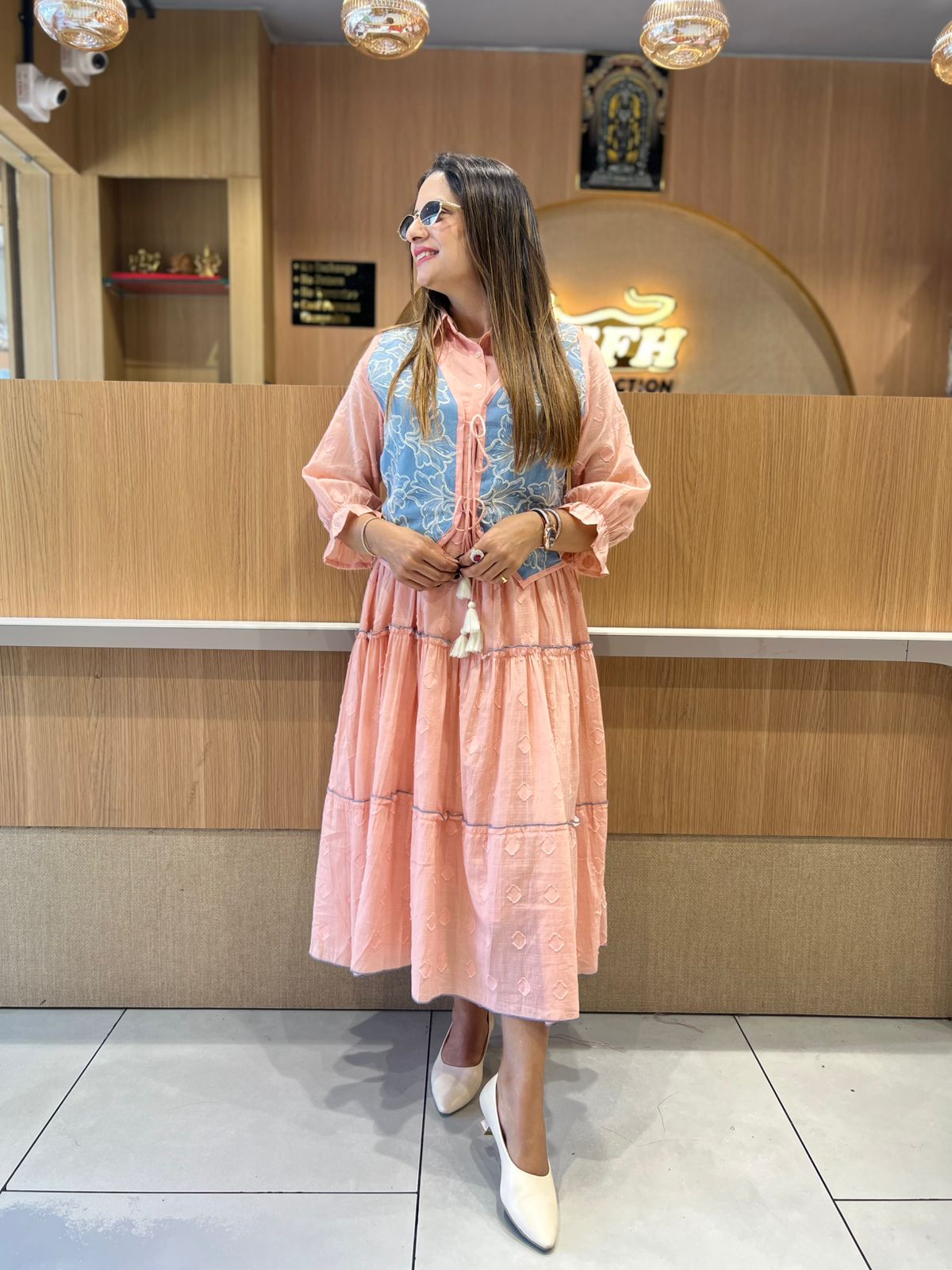 Pure Mull Cotton Peach Pink Midi With Jacket