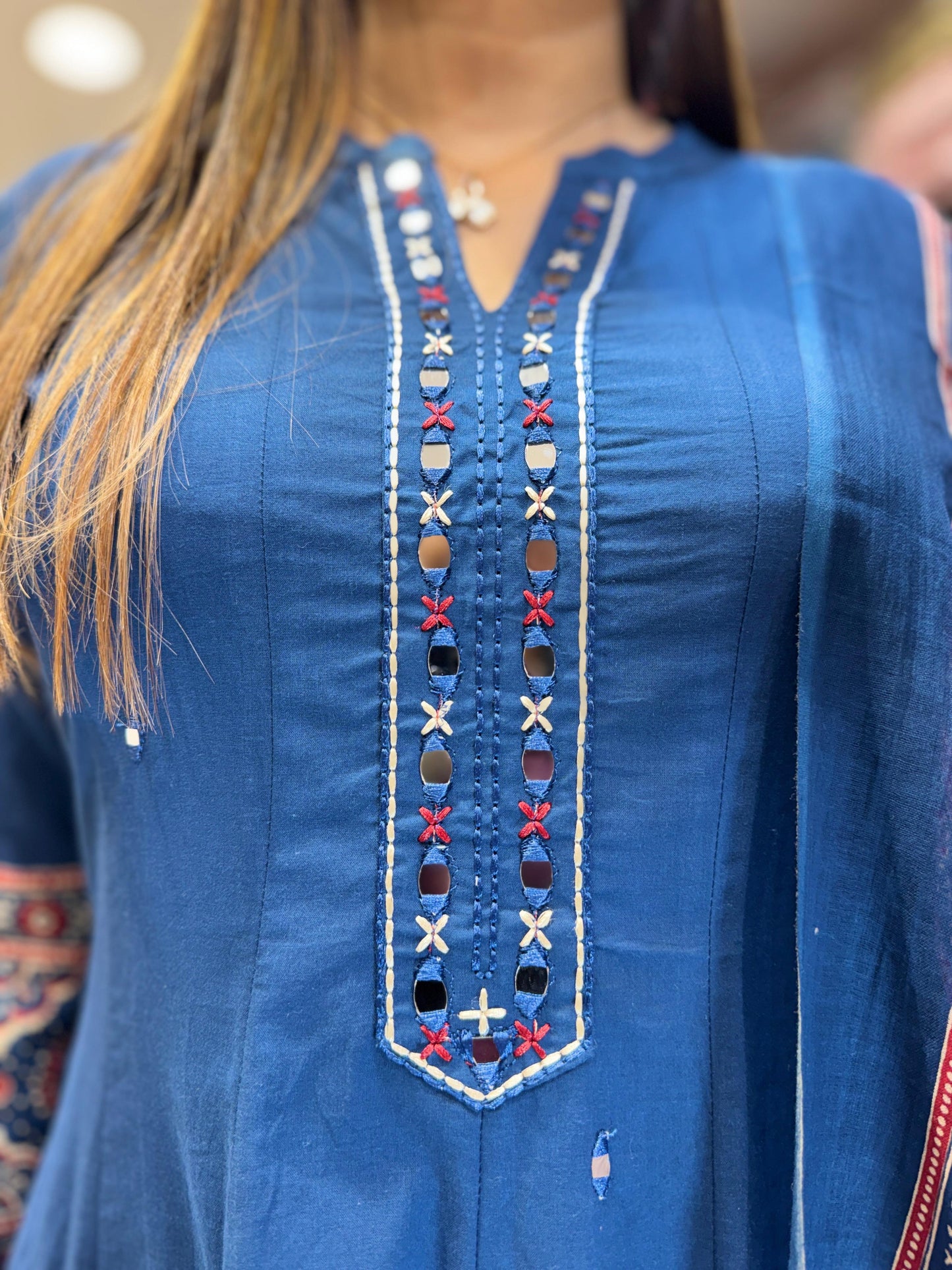Pure Cotton Blue Anarkali 3pc Set