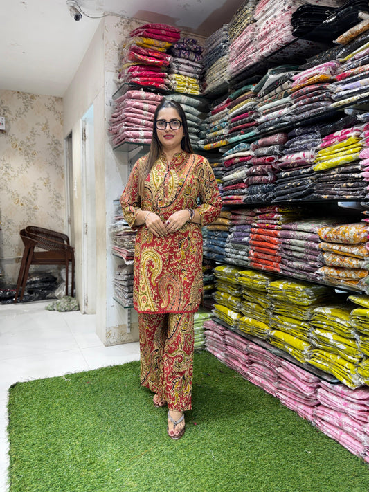 Pure Cotton Maroon And Beige 2pc Set