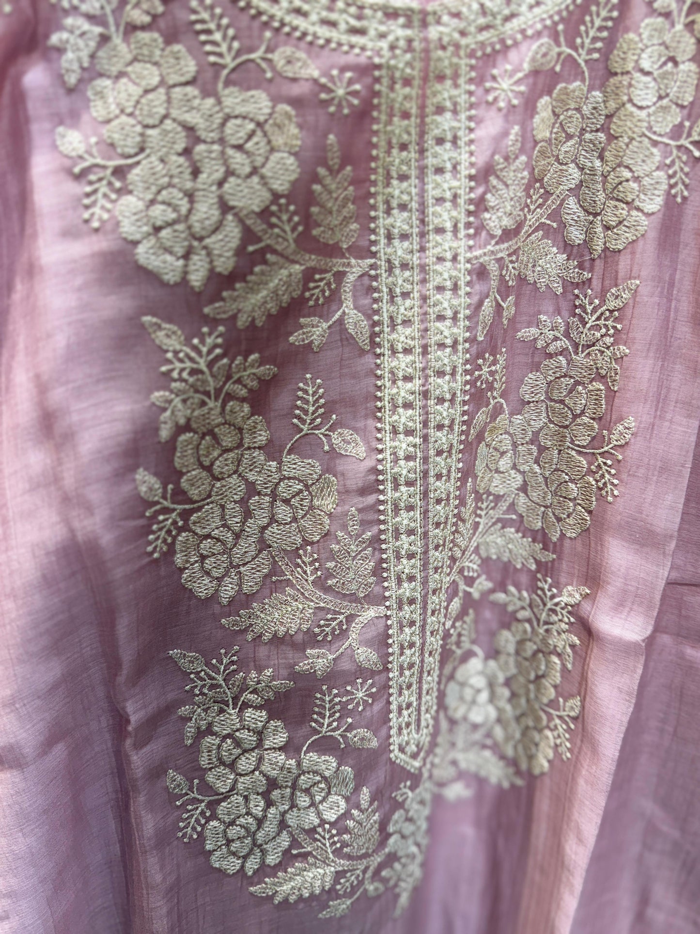 Pure Banaras Mull Chanderi Pink 3pc Set