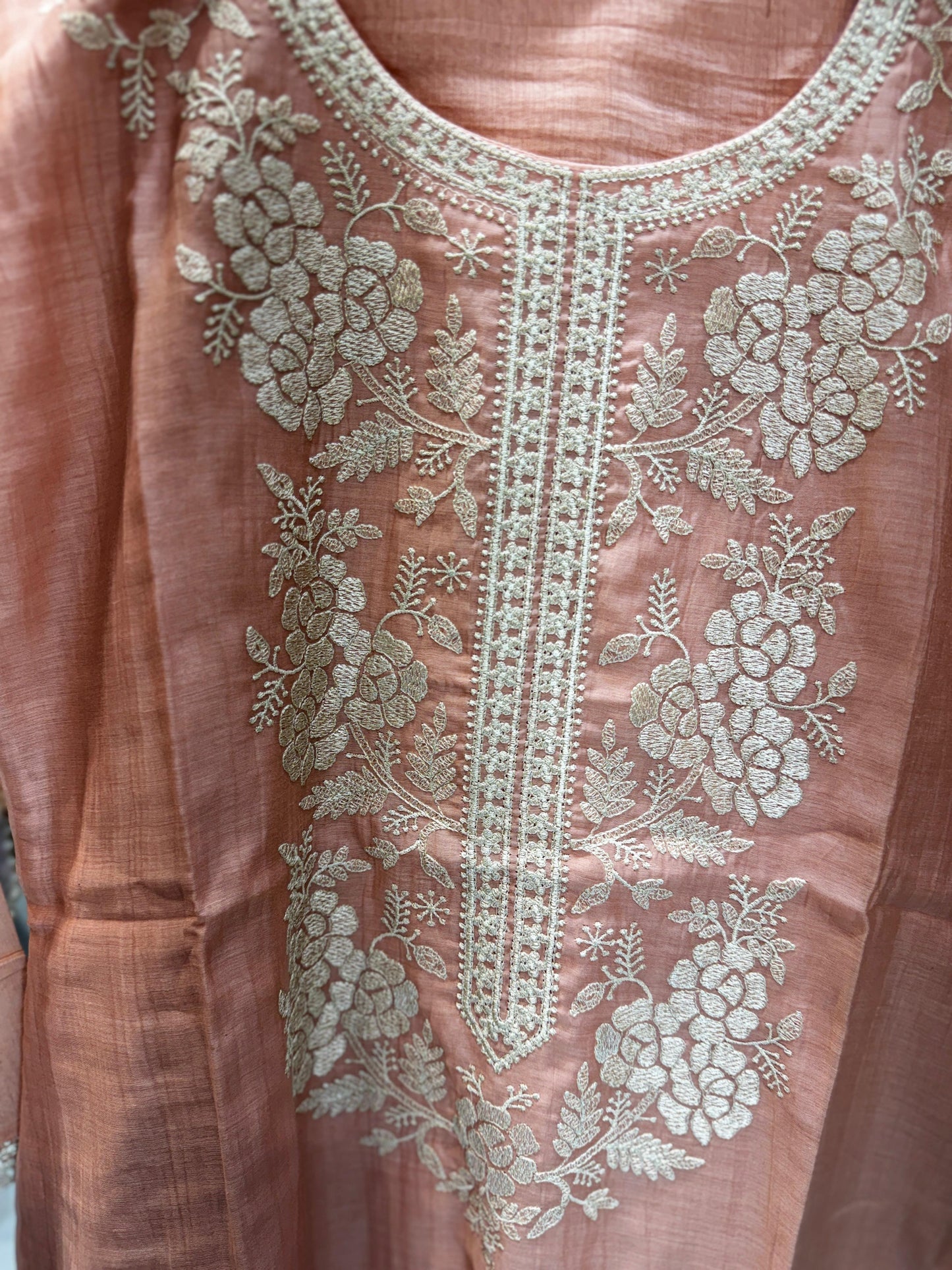 Pure Banaras Mull Chanderi Peach 3pc Set