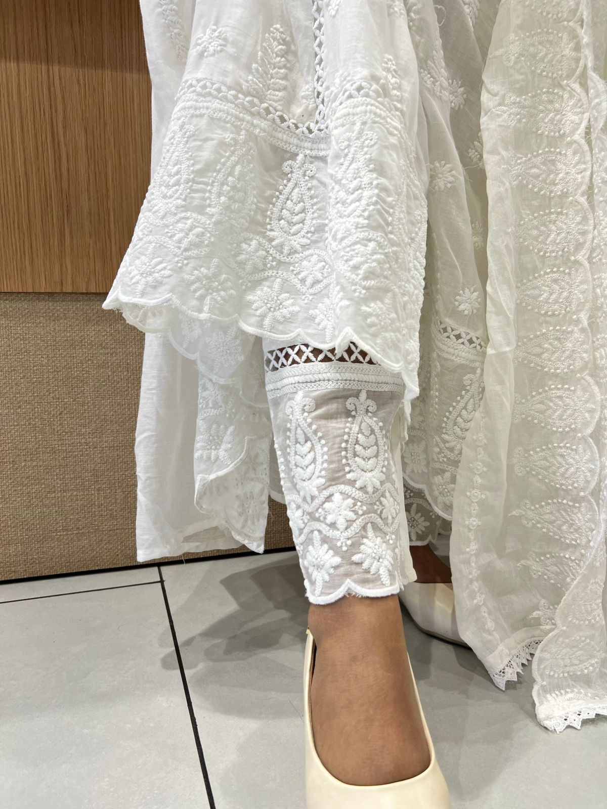 Pure Mull Cotton White Shoulder Anarkali 3pc Set