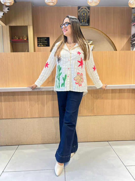 Doby Cotton Cream Off White Shirt