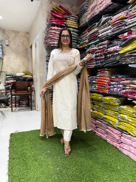 Pure Khadi Cotton Off White 3pc Set