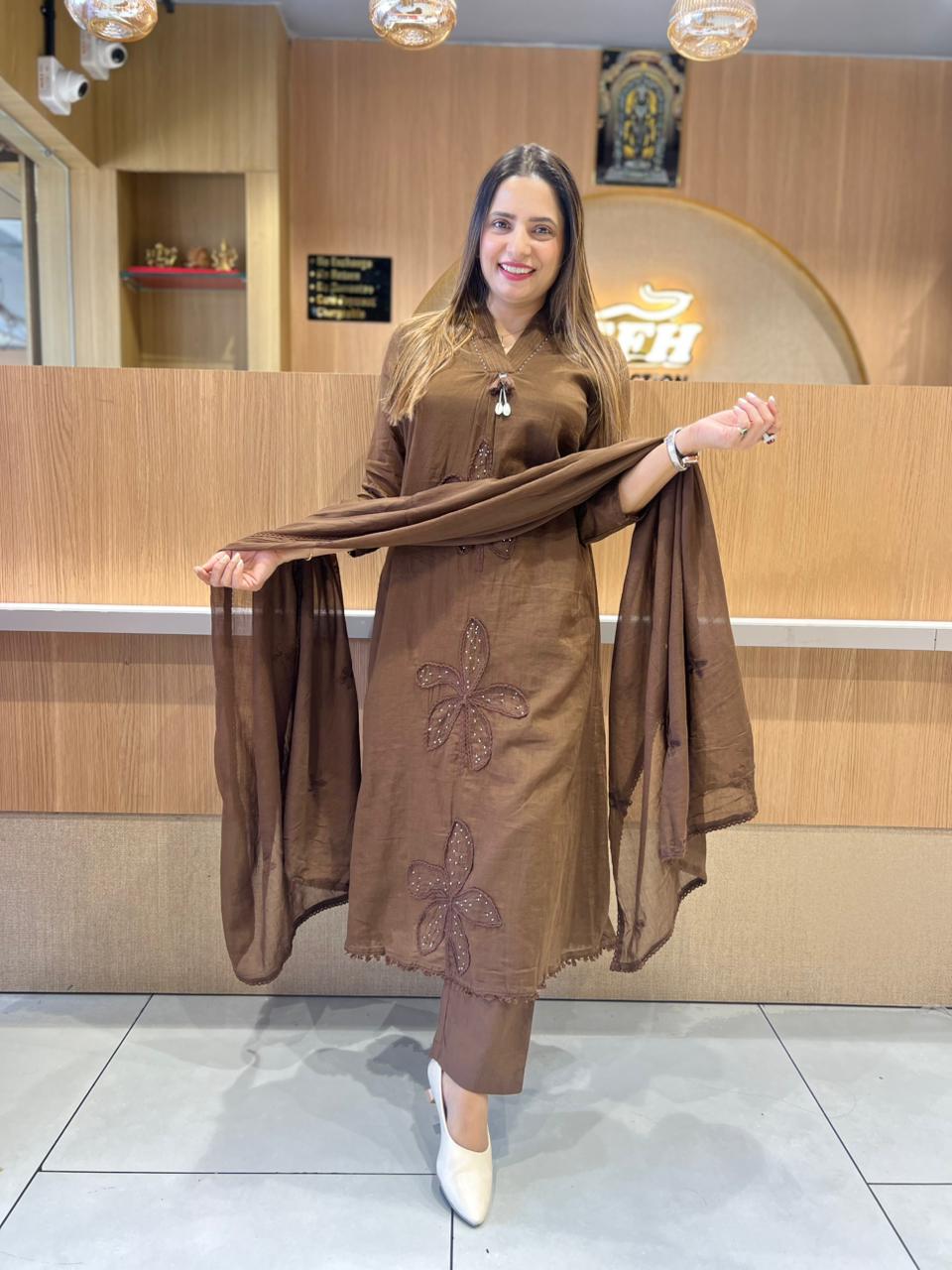 Pure Mull Cotton Brown 3pc Set