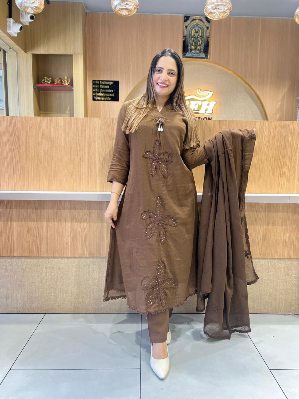 Pure Mull Cotton Brown 3pc Set