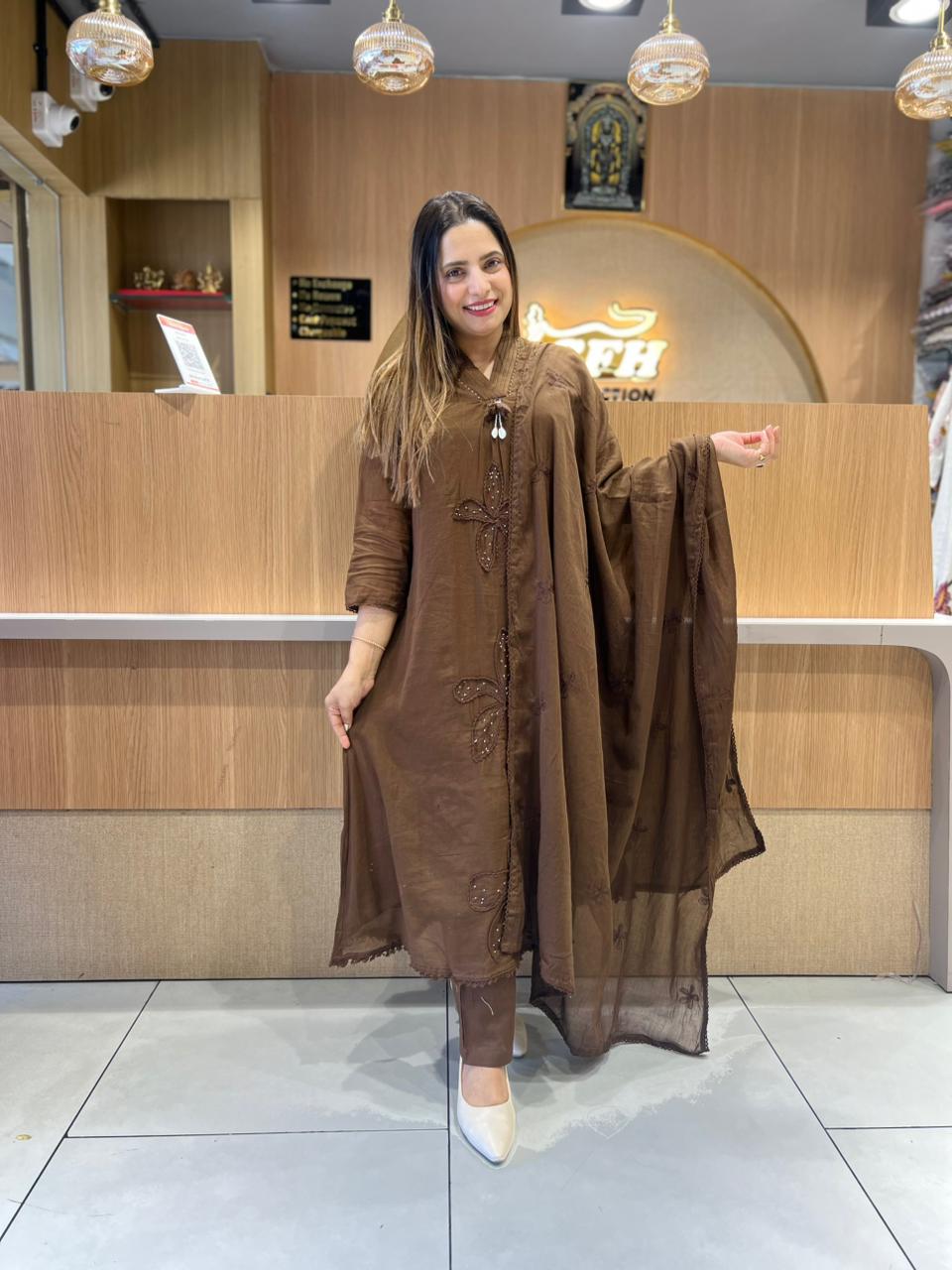 Pure Mull Cotton Brown 3pc Set