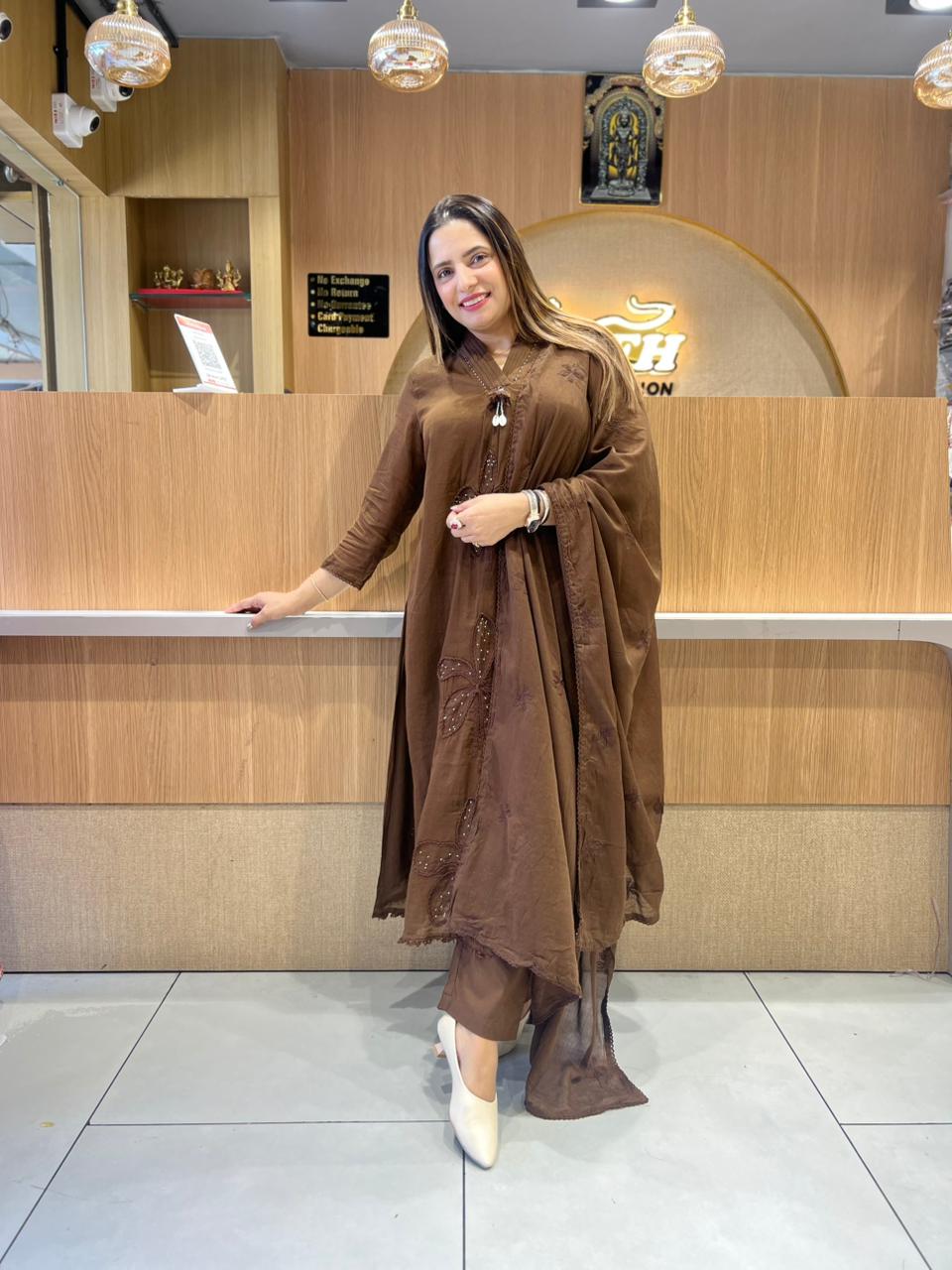 Pure Mull Cotton Brown 3pc Set