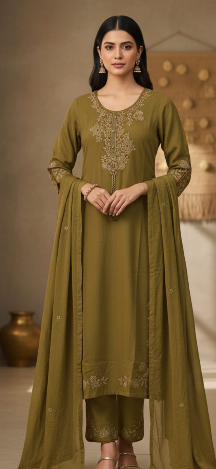 Pure Cotton Light Mahendi Green 3pc Set