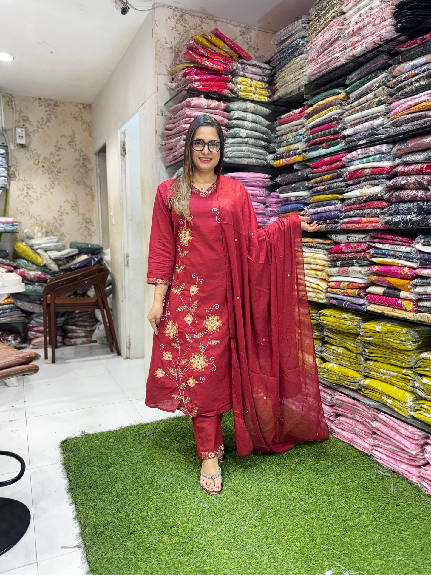Pure Cotton Maroon 3pc Set