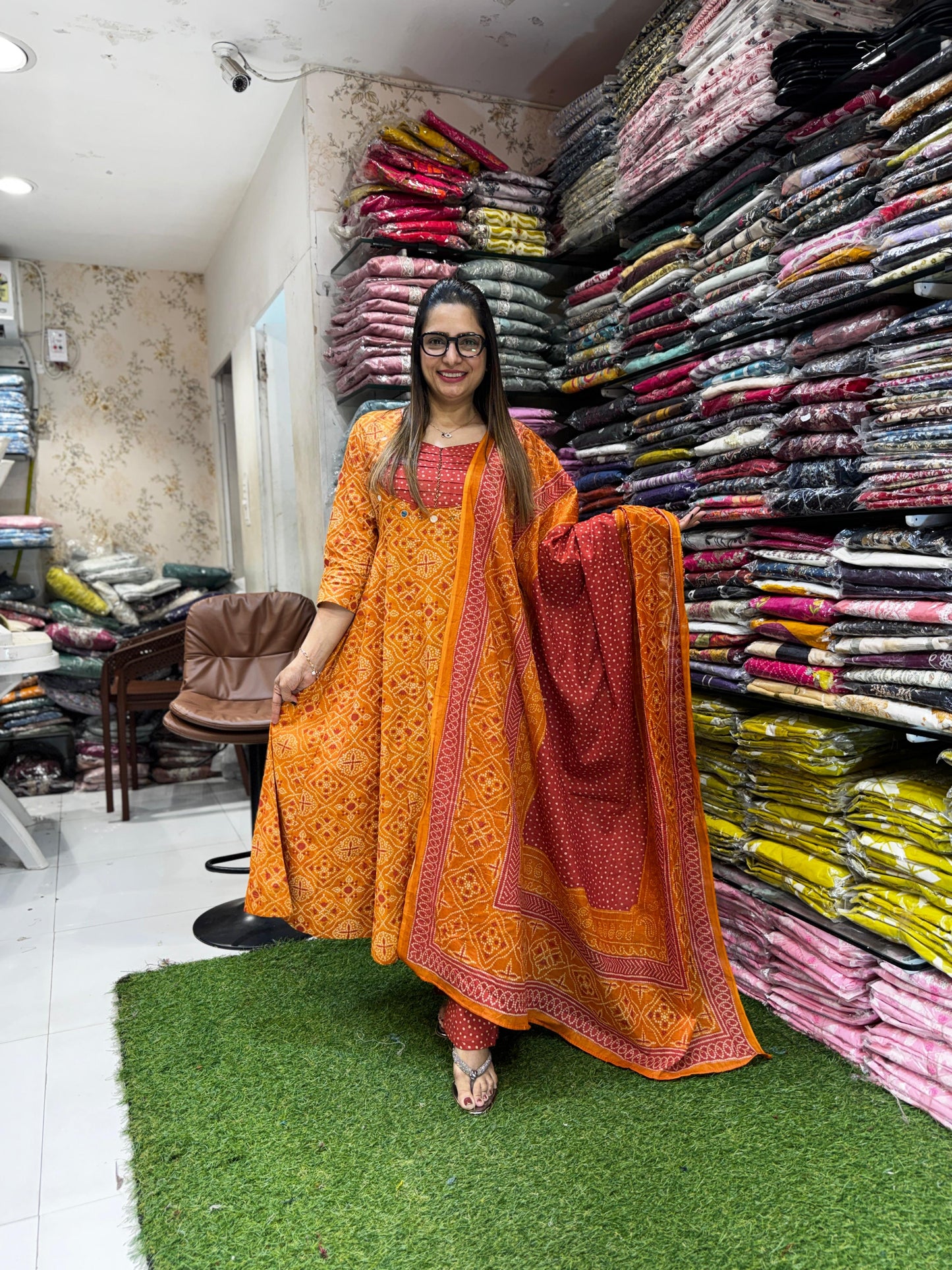 Pure Cotton Anarkali Orange 3pc Set