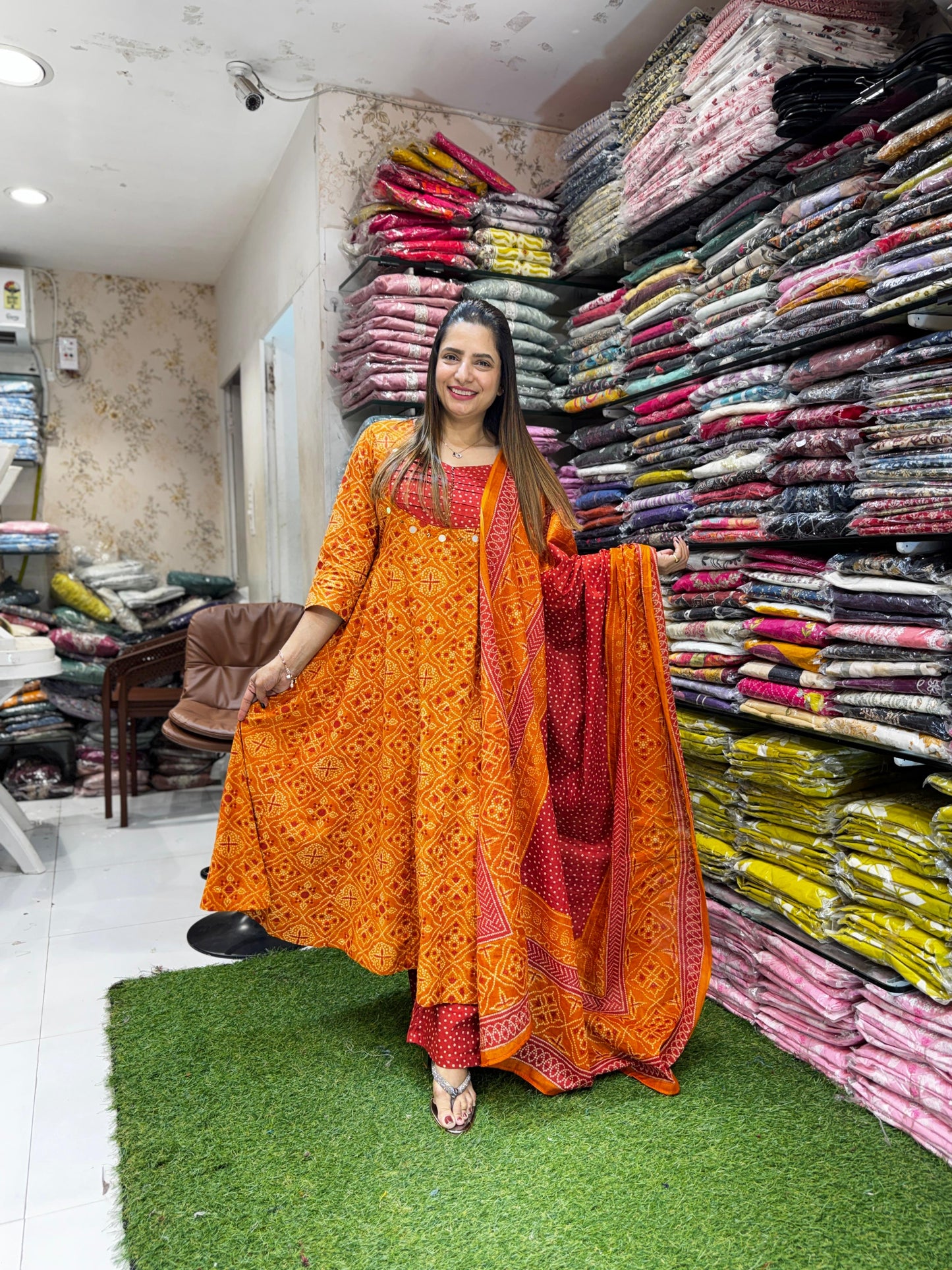 Pure Cotton Anarkali Orange 3pc Set