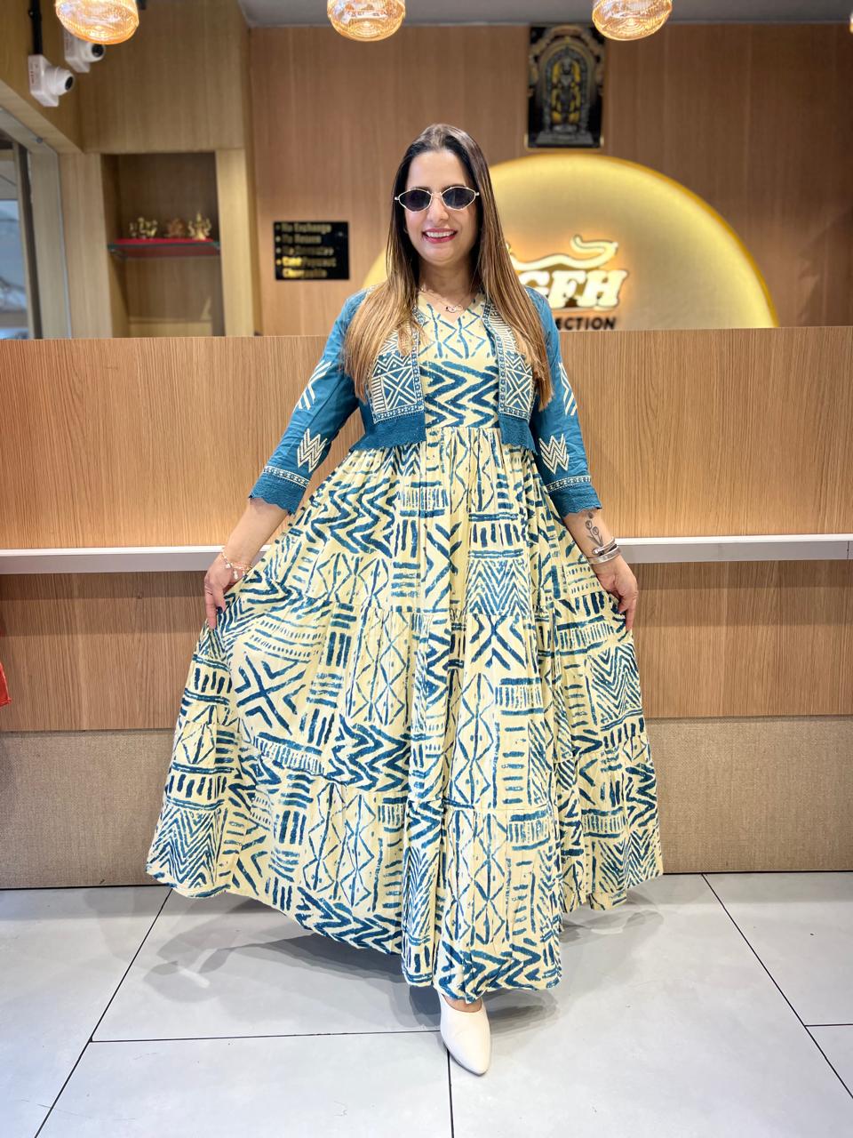 Pure Cotton Blue Midi With Jacket