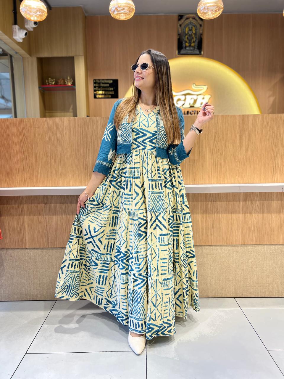Pure Cotton Blue Midi With Jacket