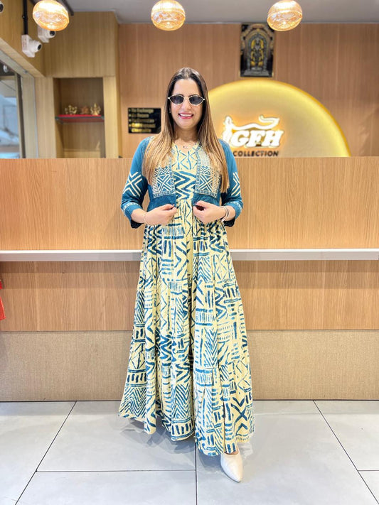 Pure Cotton Blue Midi With Jacket