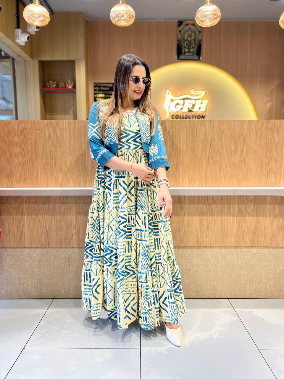 Pure Cotton Blue Midi With Jacket