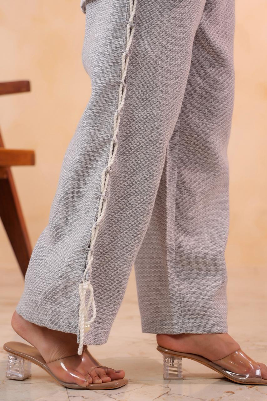 Pure Cotton Jute Off White And Gray 2pc Set