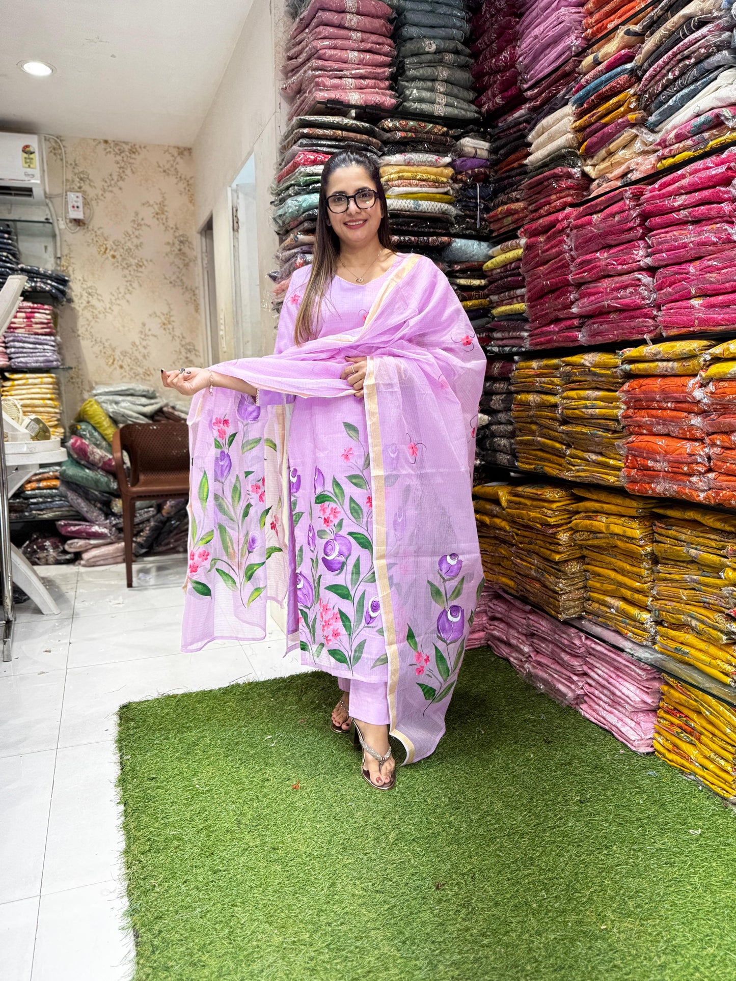 Pure Kota Doria Light Purple 3pc Set