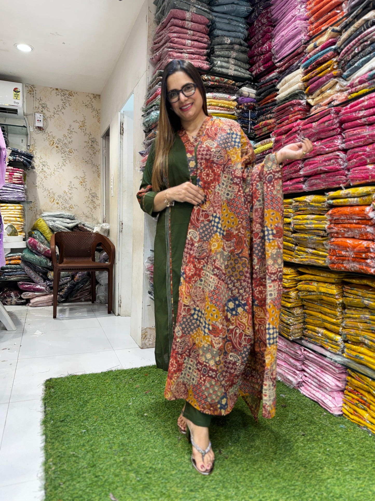 Pure Cotton Mahendi Green 3pc Set