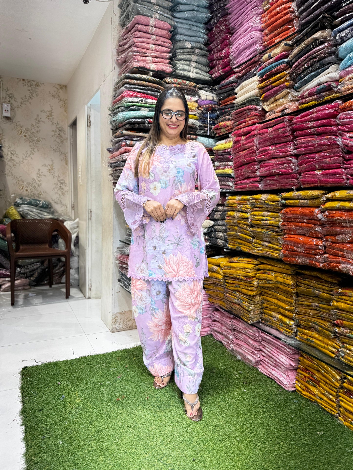 Pure Mull Muslin Farsi Salwar Purple 3pc Set