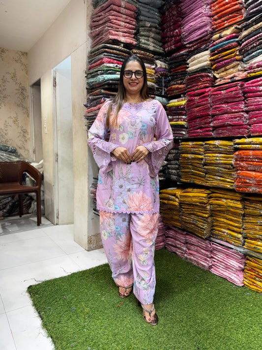 Pure Mull Muslin Farsi Salwar Purple 3pc Set