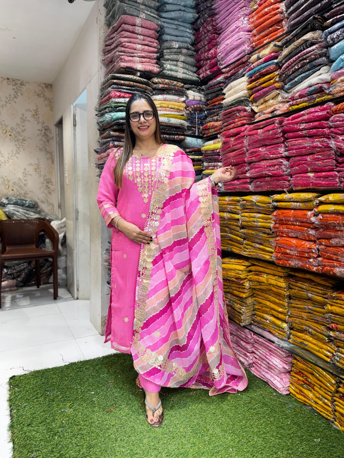 Pure Kota Doria Pink 3pc Set