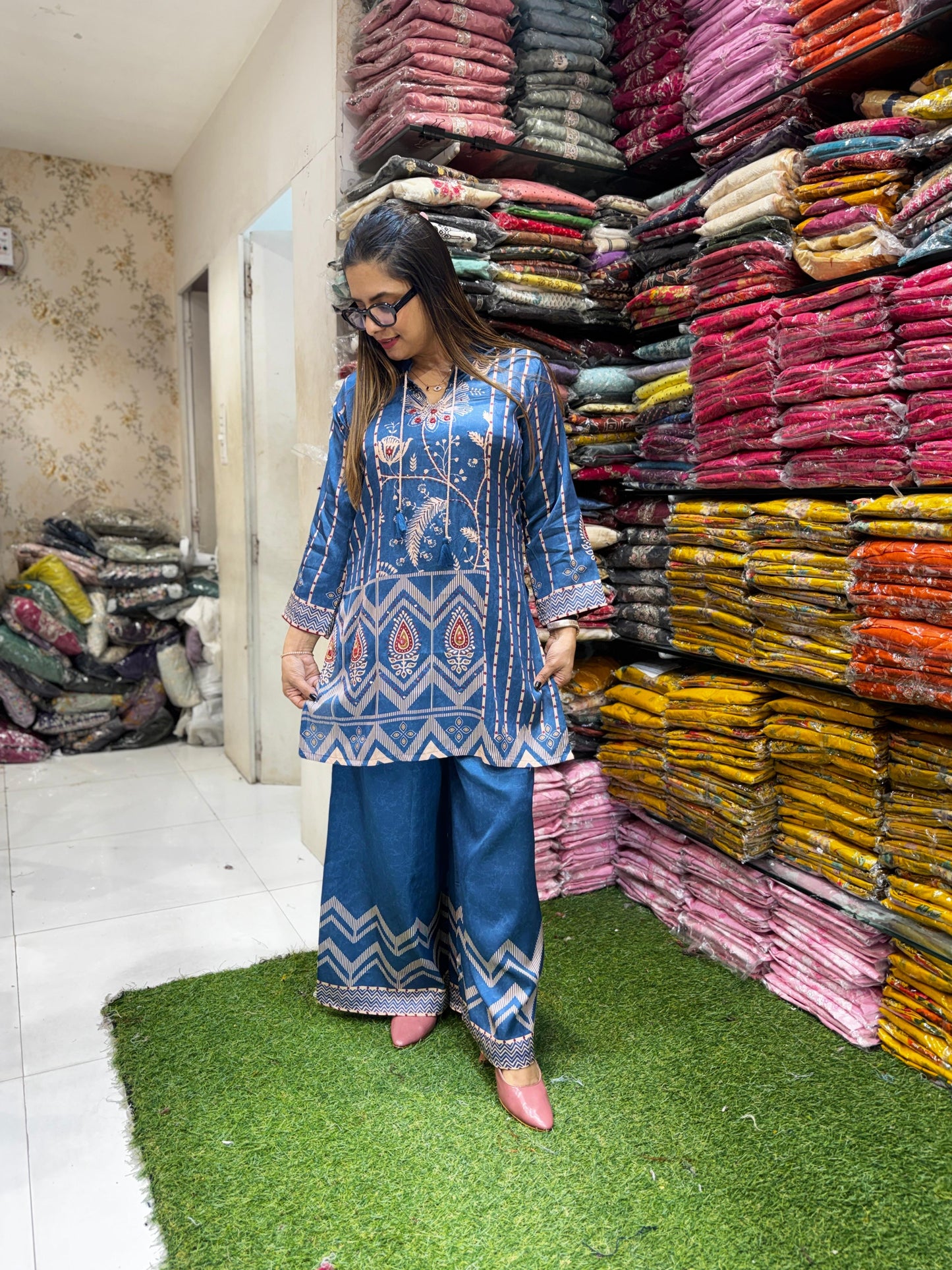 Pure Cotton Gaji Blue 2pc Set