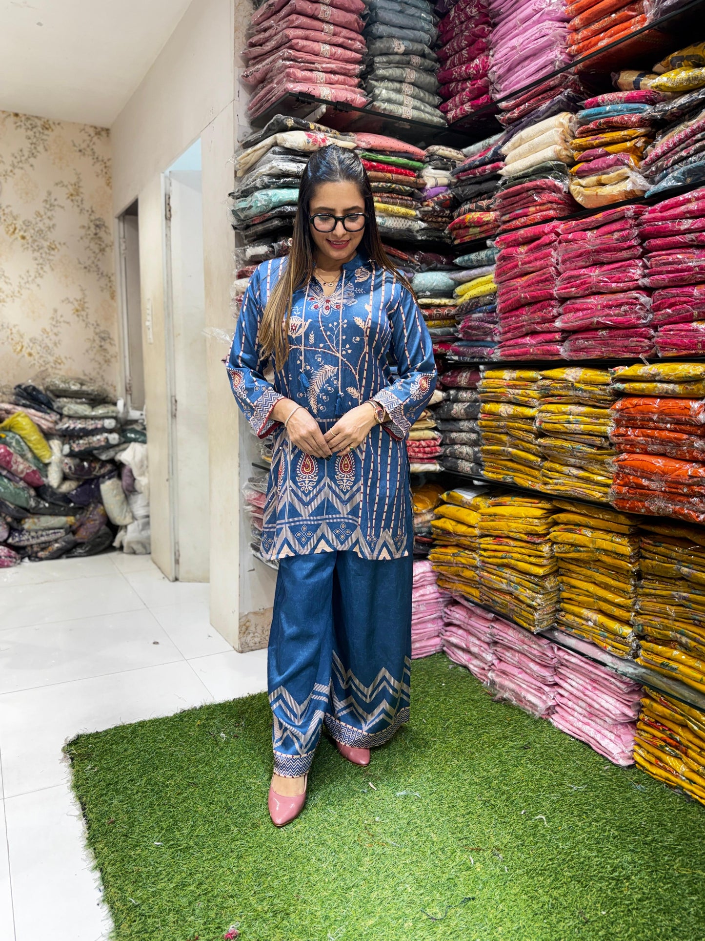 Pure Cotton Gaji Blue 2pc Set