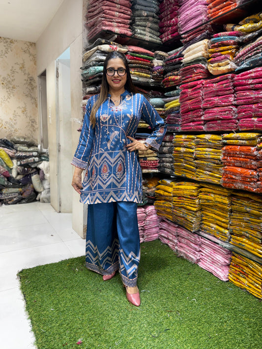 Pure Cotton Gaji Blue 2pc Set