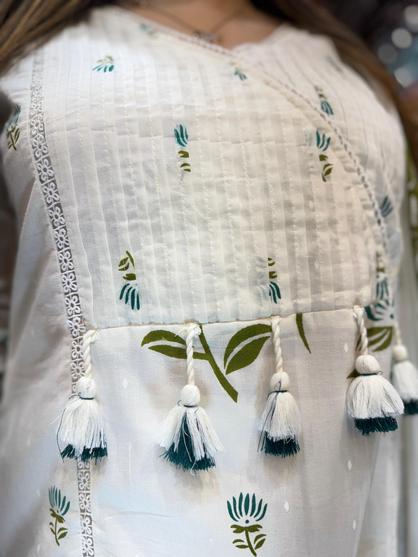 Pure Cotton Pearl White And Green 3pc Set