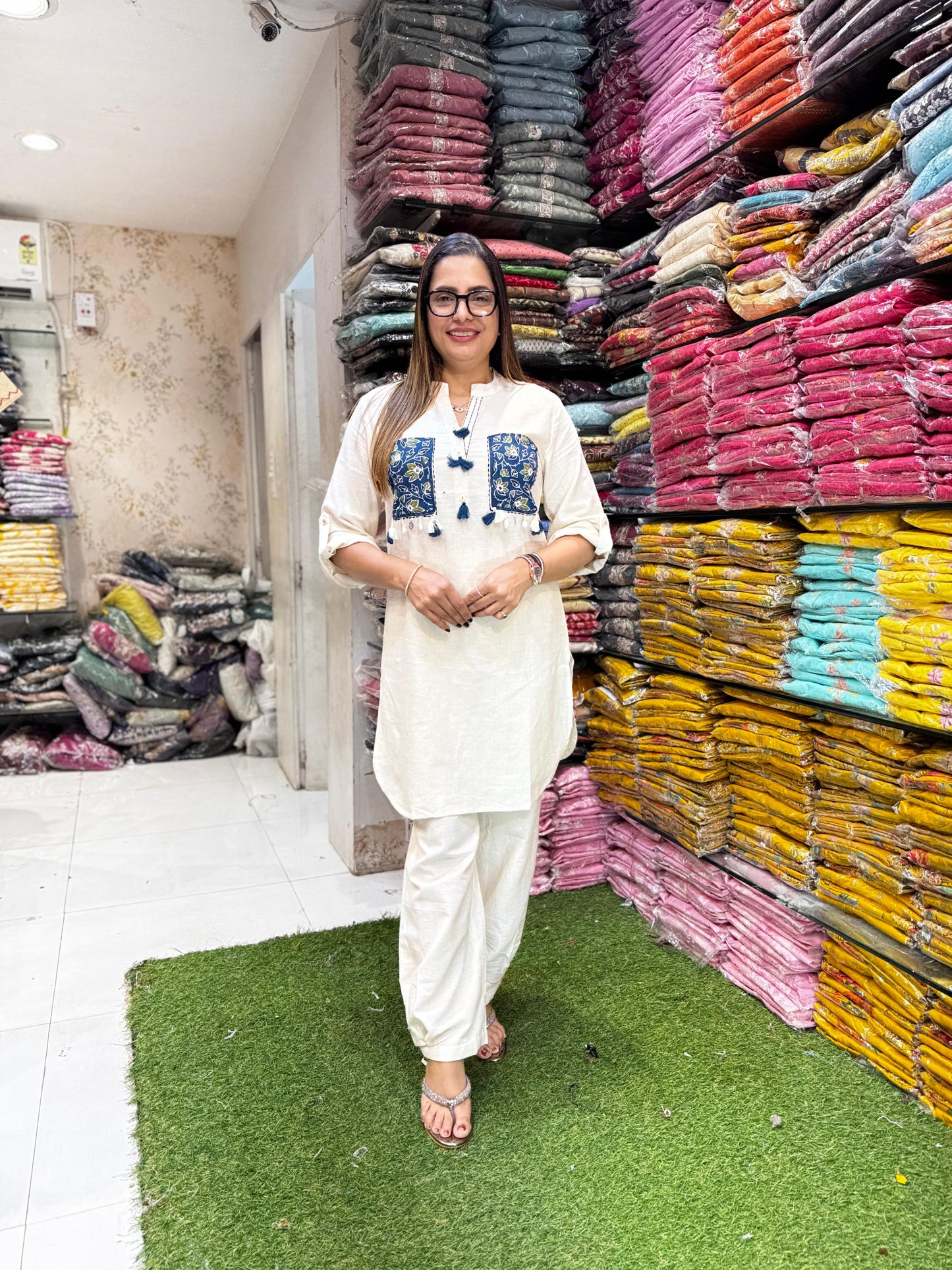 Pure Flex Cotton Off White And Blue(Pathani Style) 2pc Set