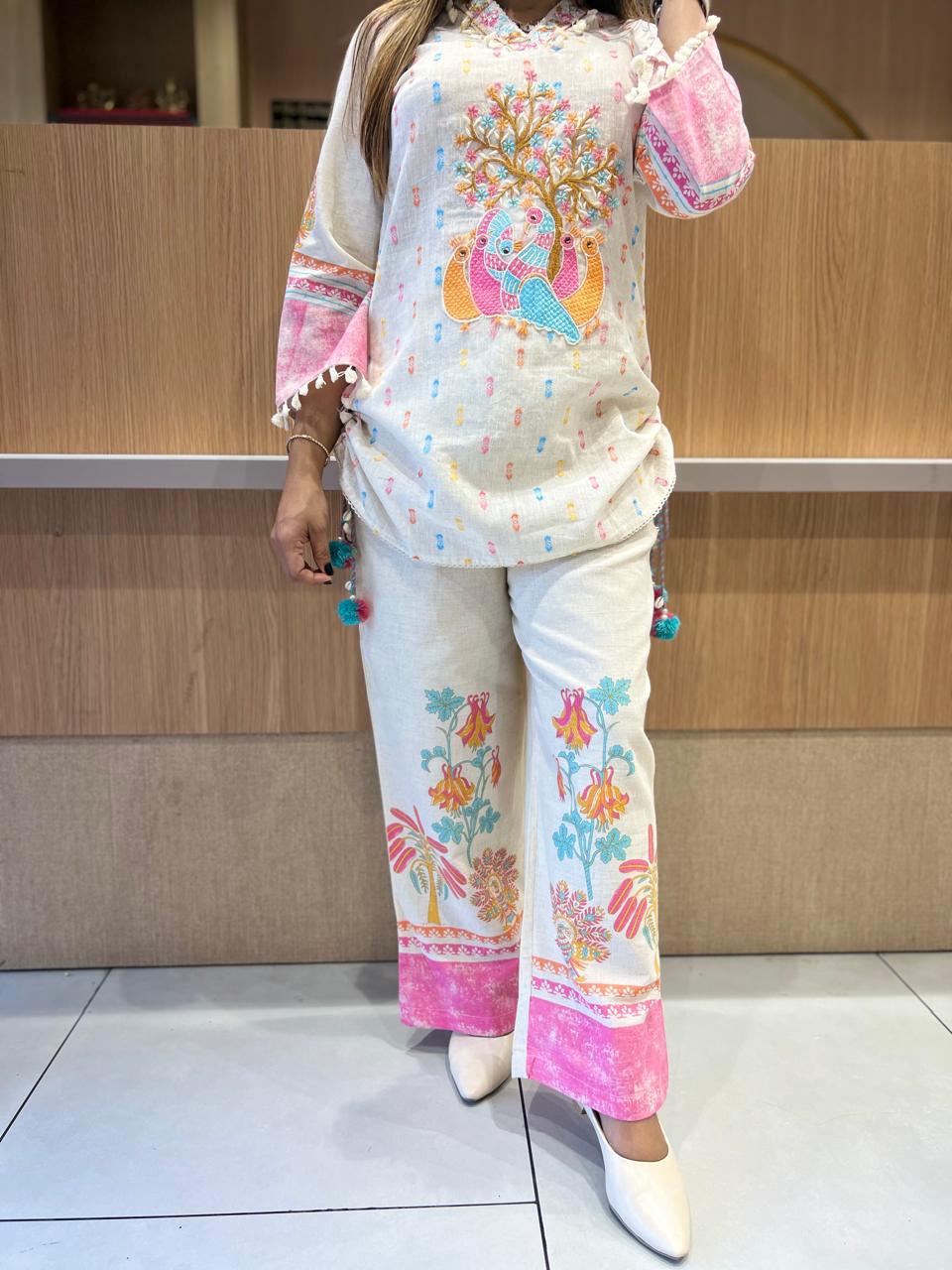 Pure Linen Khadi Cotton Off White Coord Set
