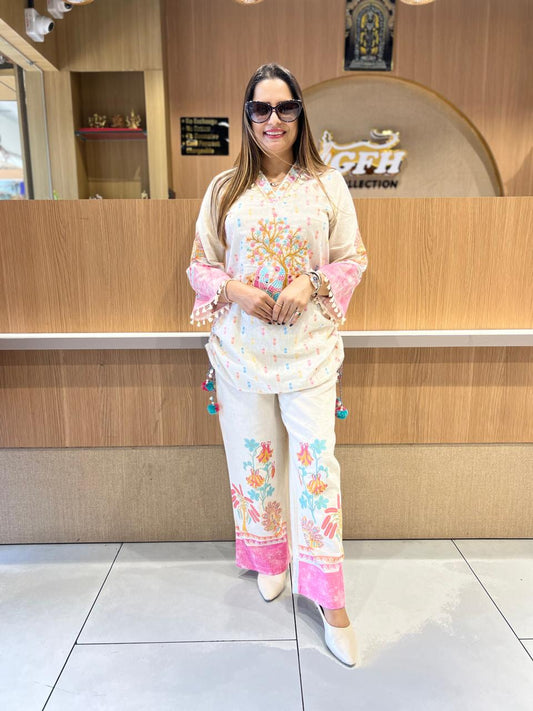 Pure Linen Khadi Cotton Off White Coord Set