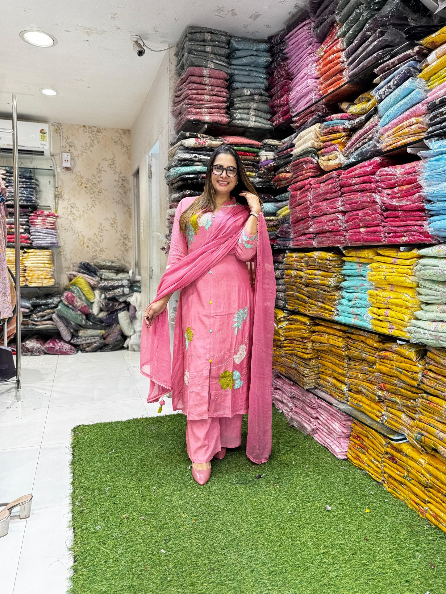 Pure Crush Banaras Mull Chanderi Rose Pink 3pc Set