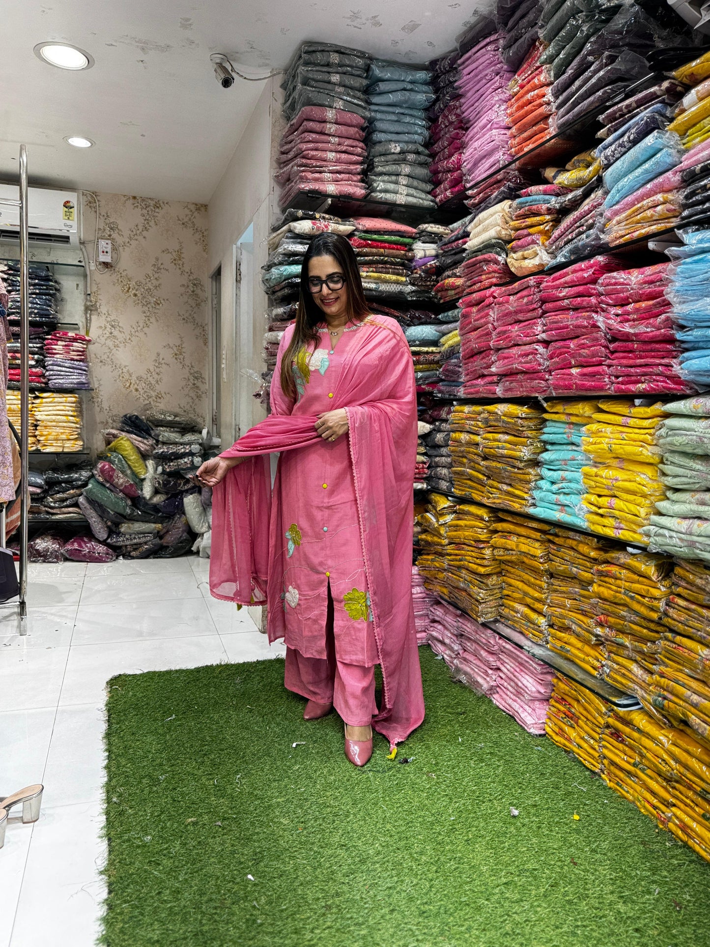 Pure Crush Banaras Mull Chanderi Rose Pink 3pc Set