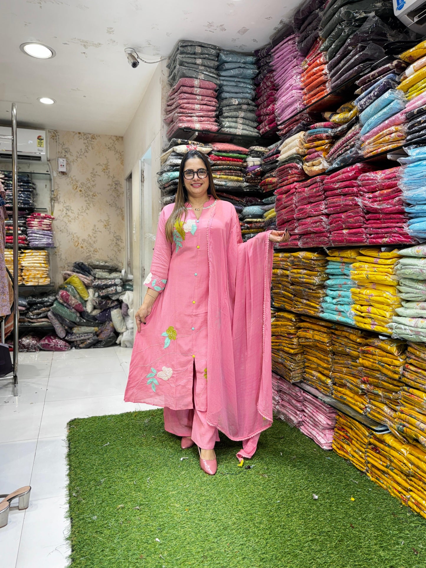 Pure Crush Banaras Mull Chanderi Rose Pink 3pc Set