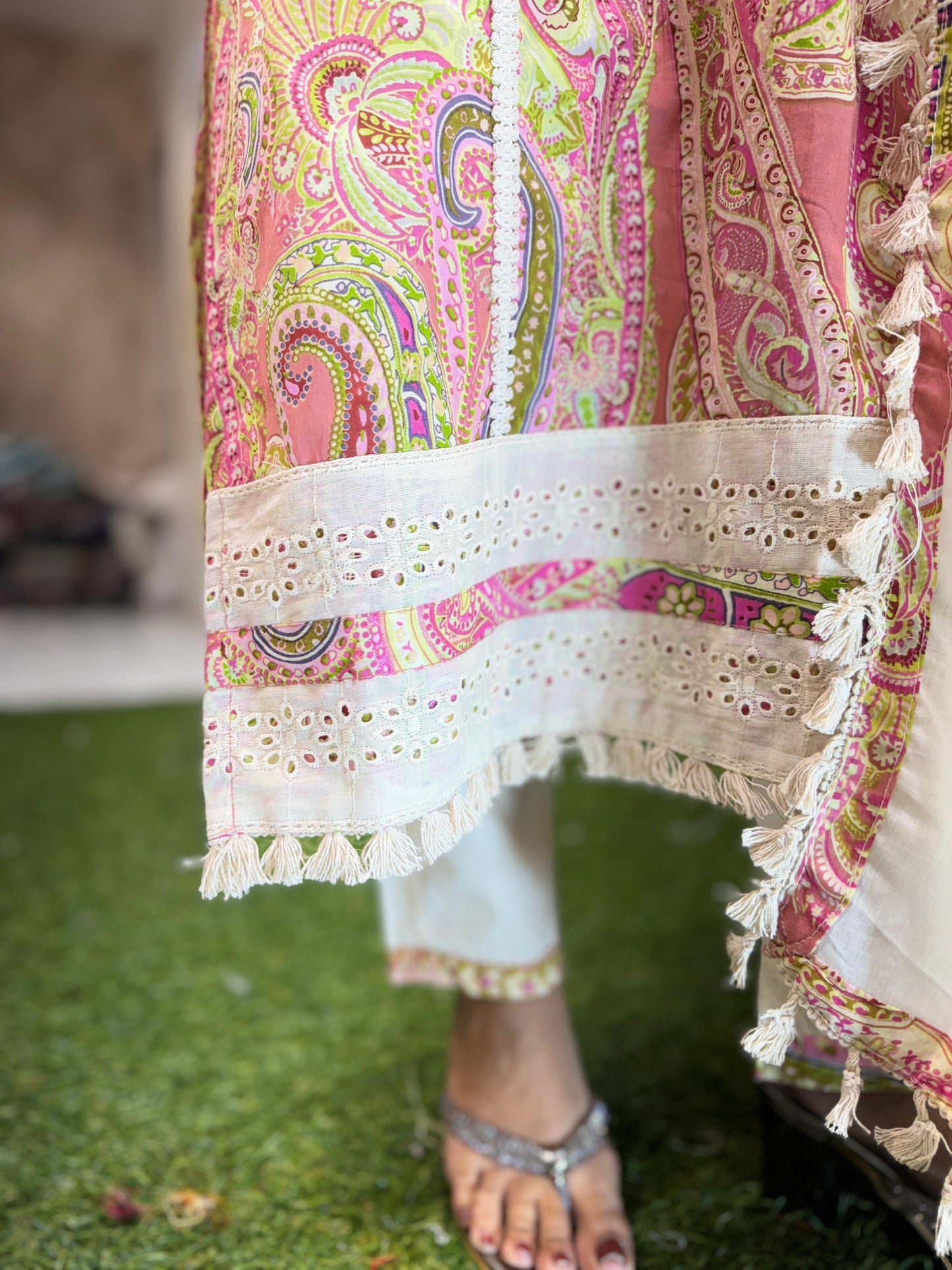 Pure Cotton Off White And Pink 3pc Set
