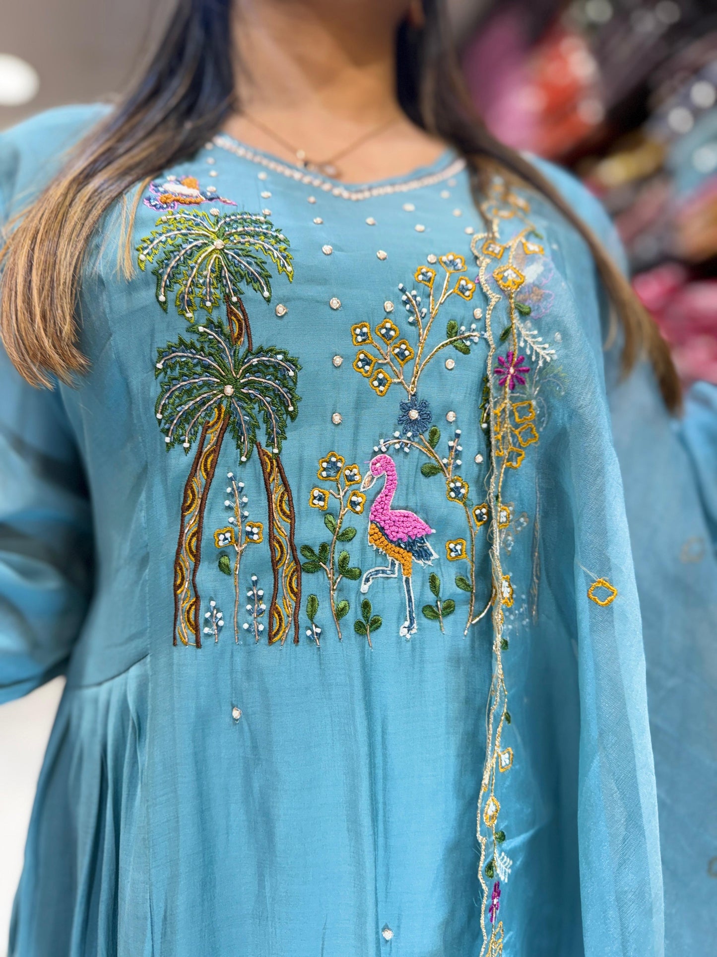 Pure Mull Chanderi Sea Green 3pc Set