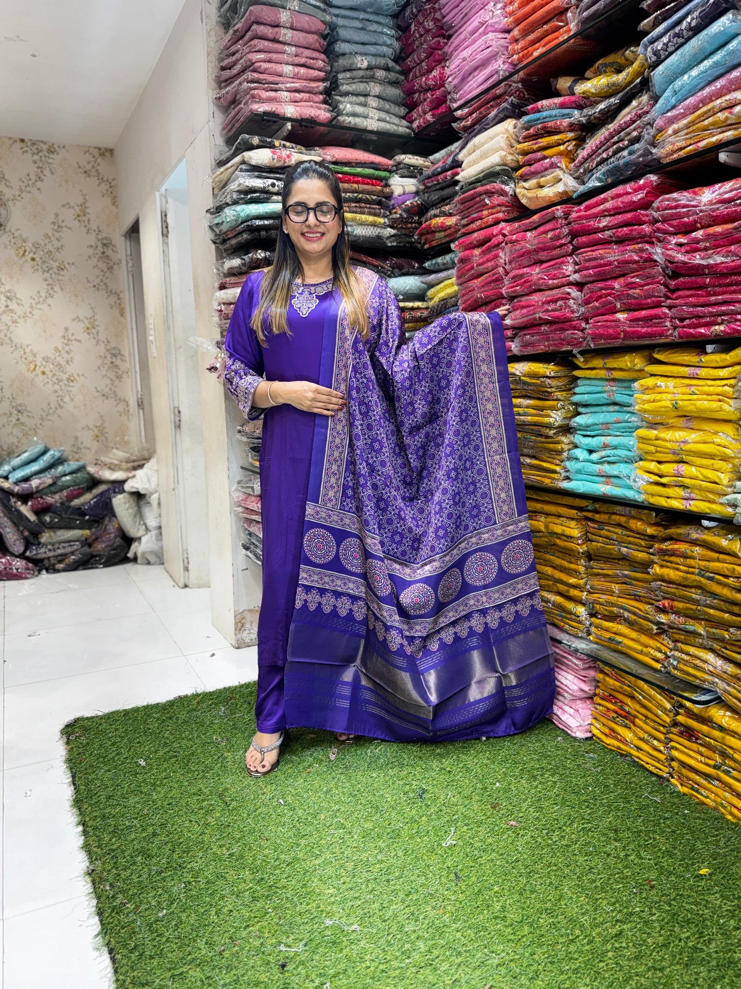 Pure Gaji Silk Purple 3pc Set