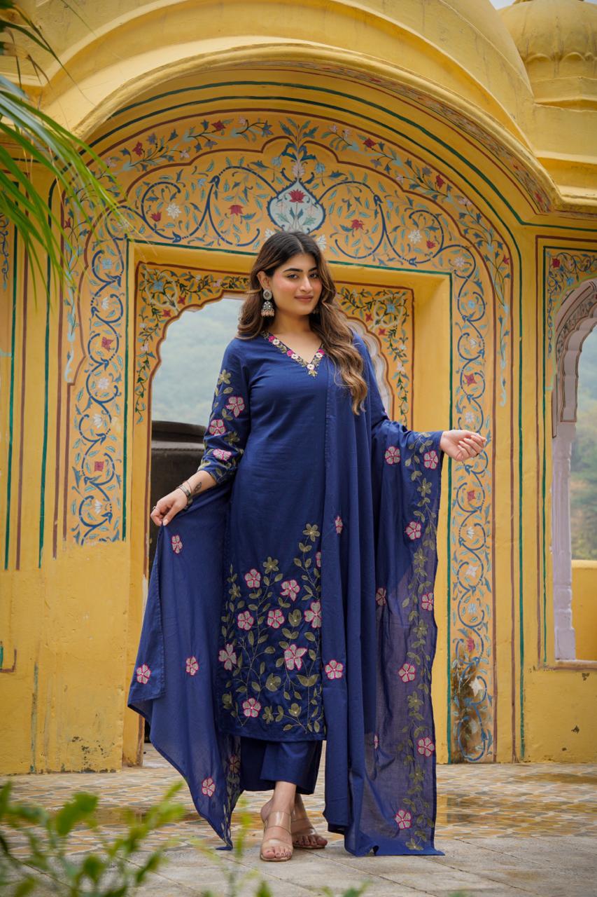 Pure Mull Cotton Dark Blue 3pc Set