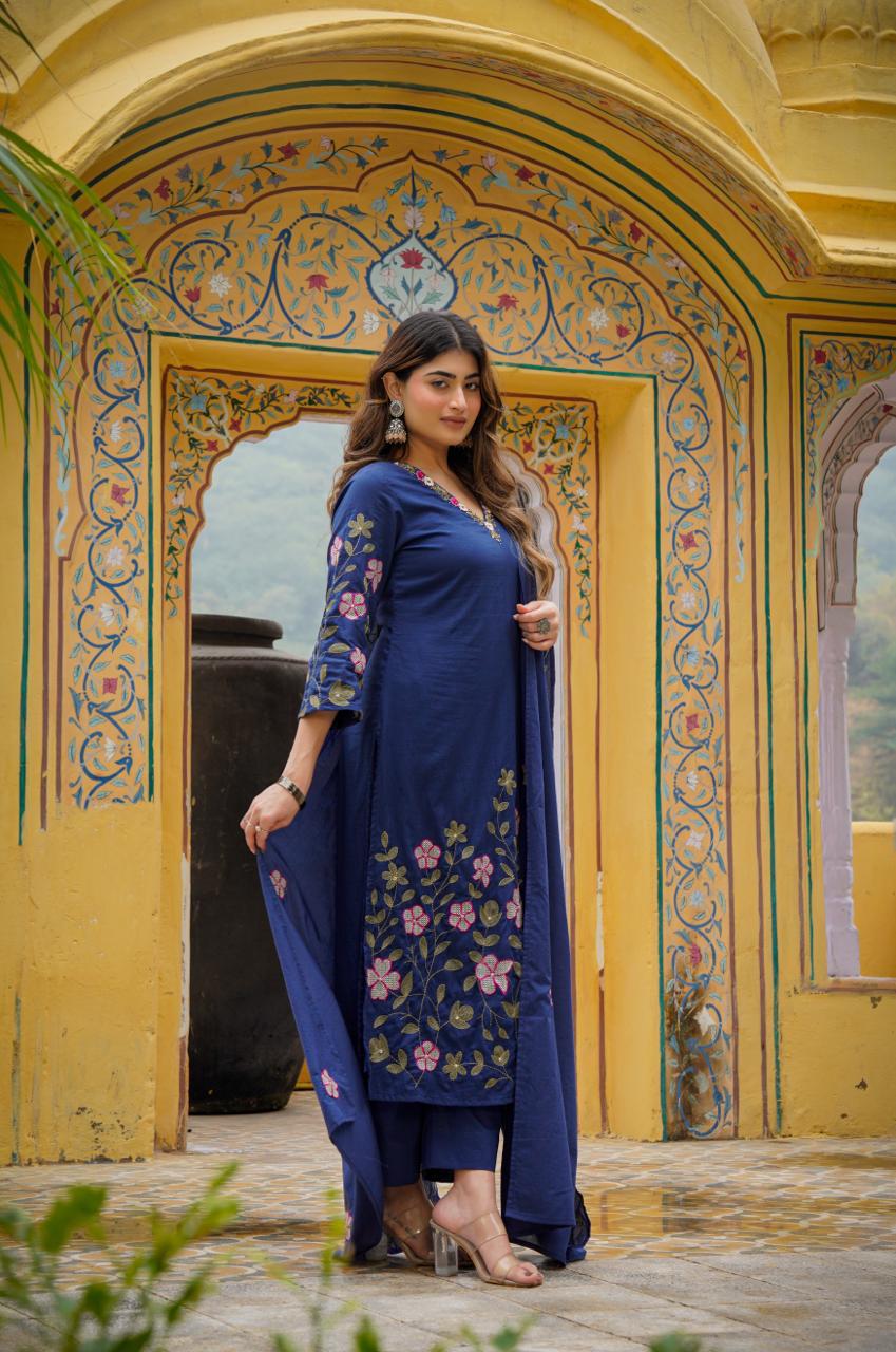 Pure Mull Cotton Dark Blue 3pc Set