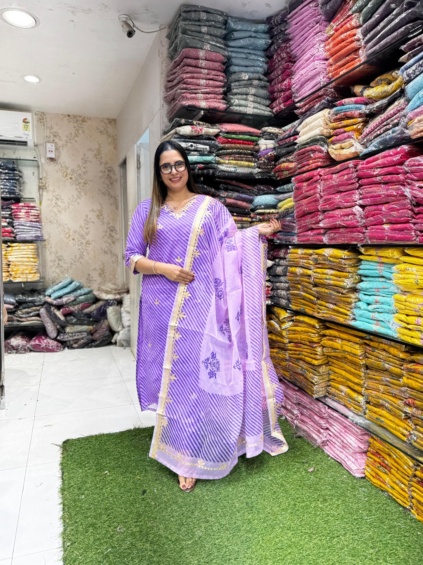 Pure Kota Doria Purple 3pc Set